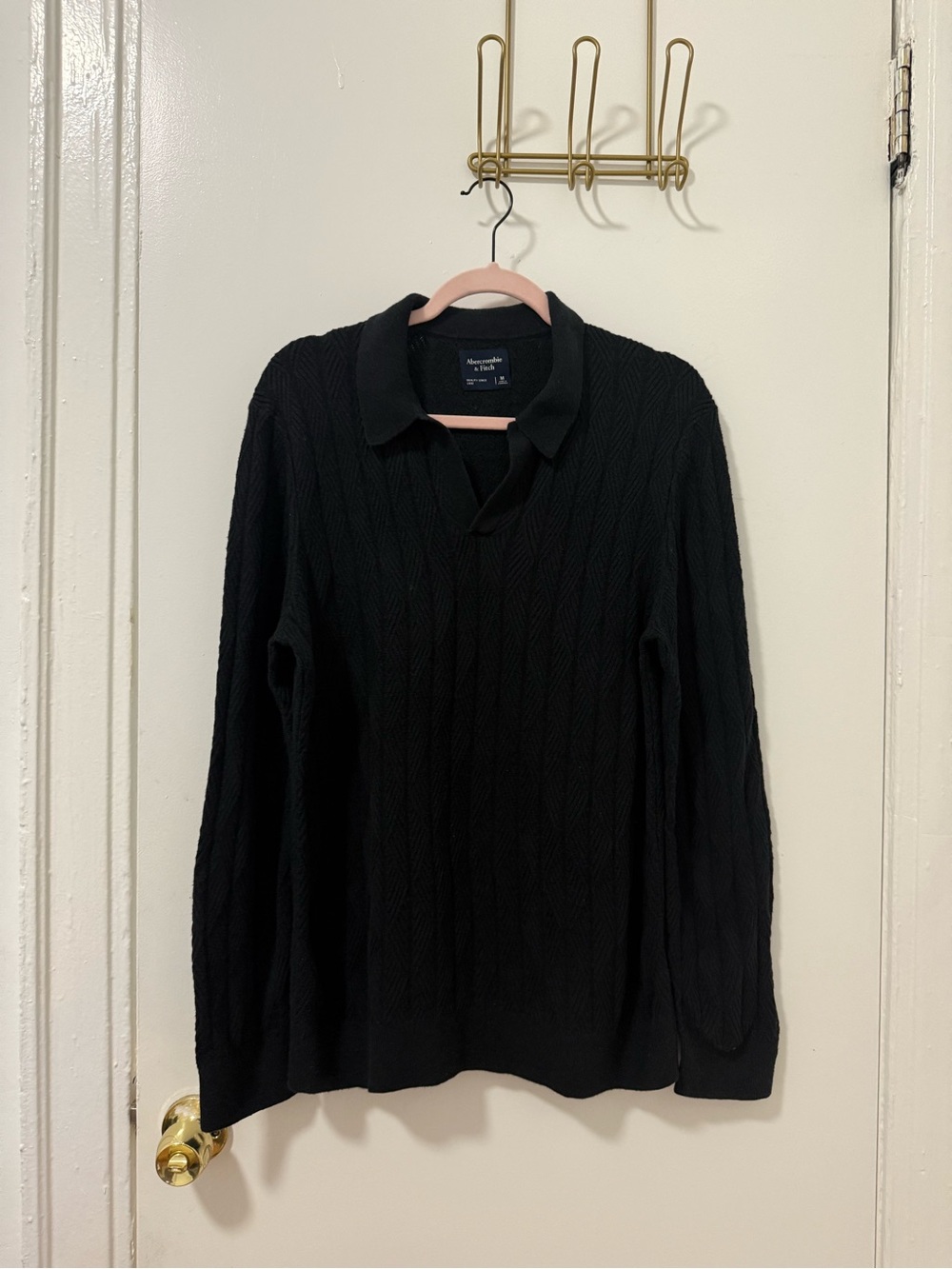 Abercrombie & Fitch Black Cable Knit Polo Sweater